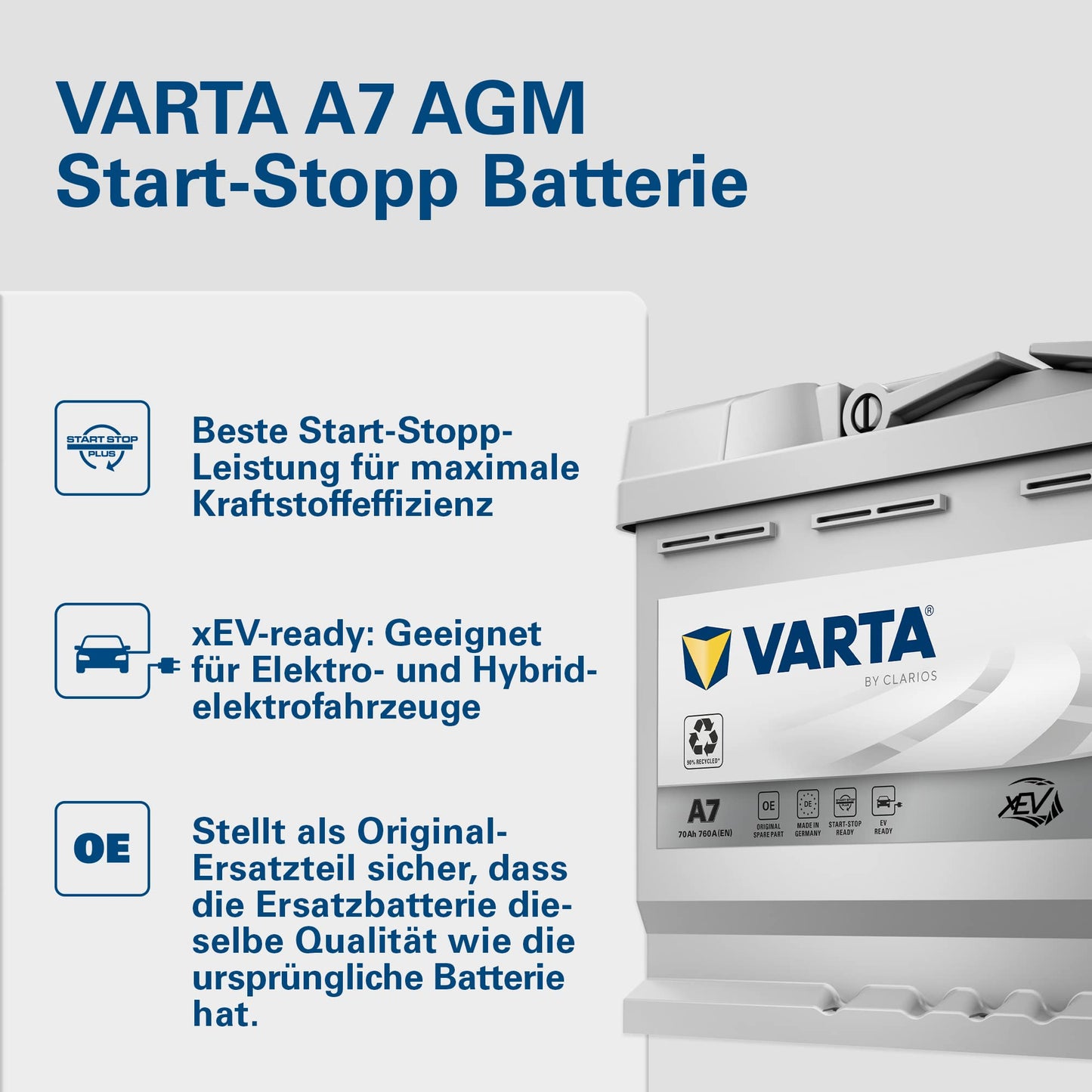 VARTA Silver Dynamic AGM Starterbatterie A7 (E39): 12V-70Ah-760A für Autos mit hohem Energiebedarf