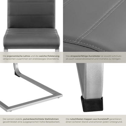 tectake® 2er Set Esszimmerstühle | Modern, bequem und vielseitig einsetzbar (Grau)