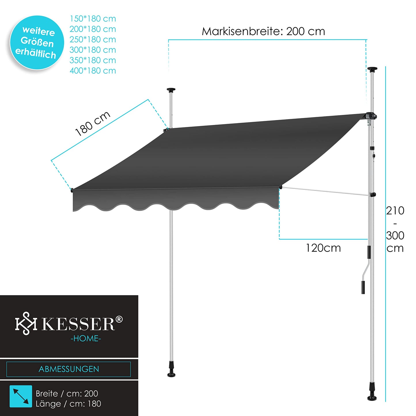 KESSER® Sun Protection Clamp Awning for Balconies &amp; More | Height Adjustable without Drilling (Anthracite)
