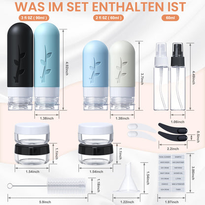 Silikon Reiseflaschen-Set zum Befüllen (18 Stück): TSA-Genehmigt - Reise Gadgets