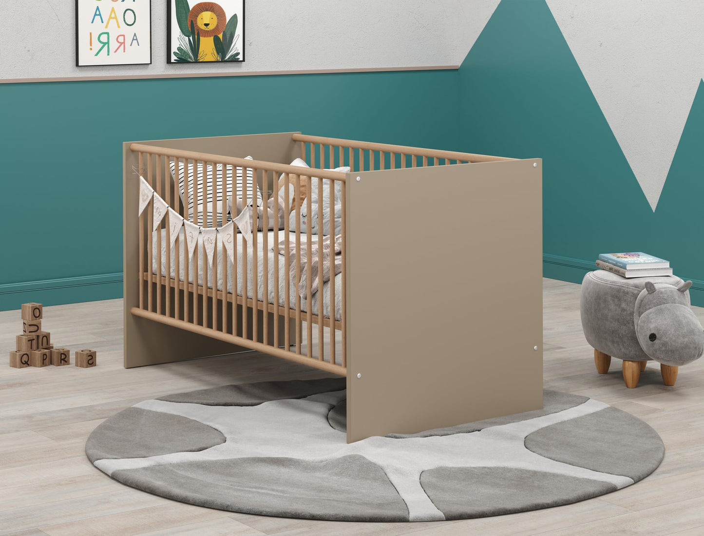 Baby room set 'BERRY' with triple slatted frame, changing table &amp; wardrobe