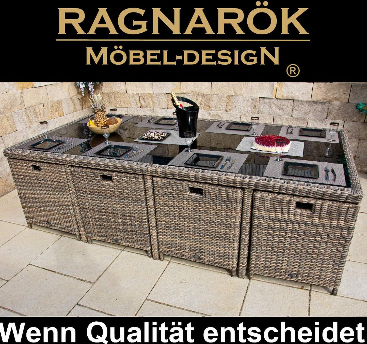 Ragnarök-Möbeldesign Garten-Essgruppe für 12 Personen: Premiumqualität aus Deutschland