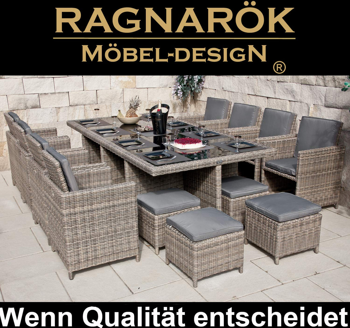 Ragnarök-Möbeldesign Garten-Essgruppe für 12 Personen: Premiumqualität aus Deutschland