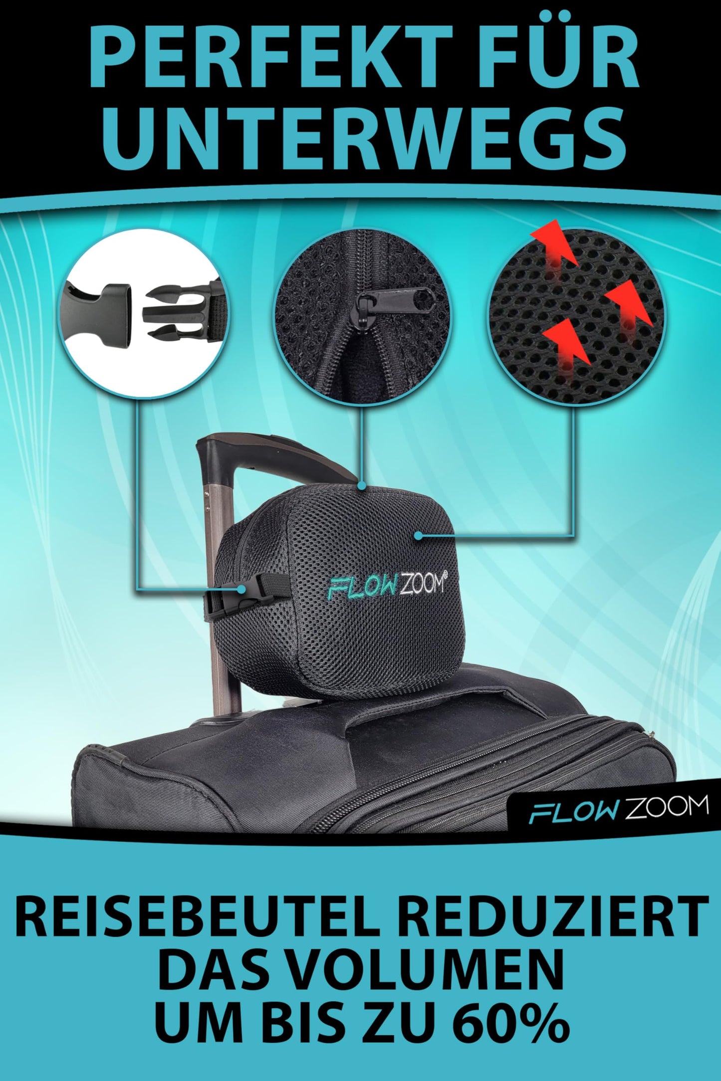 FLOWZOOM Neck Pillow for Airplane &amp; Car | Adjustable Memory Foam with Flexible Snap Fasteners