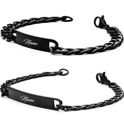 Personalized stainless steel bracelet for men with custom engraving (2 pieces): Silver, Black