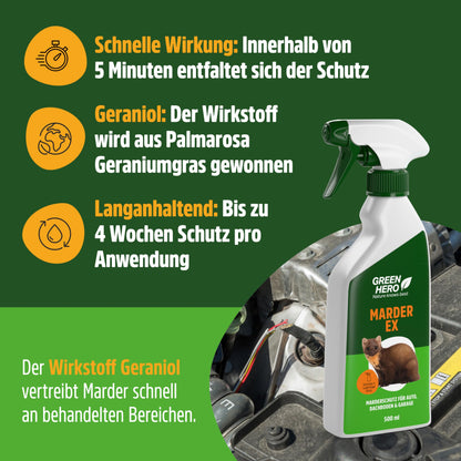 GREEN HERO Marten-EX (500ml): Marten repellent, marten deterrent car spray