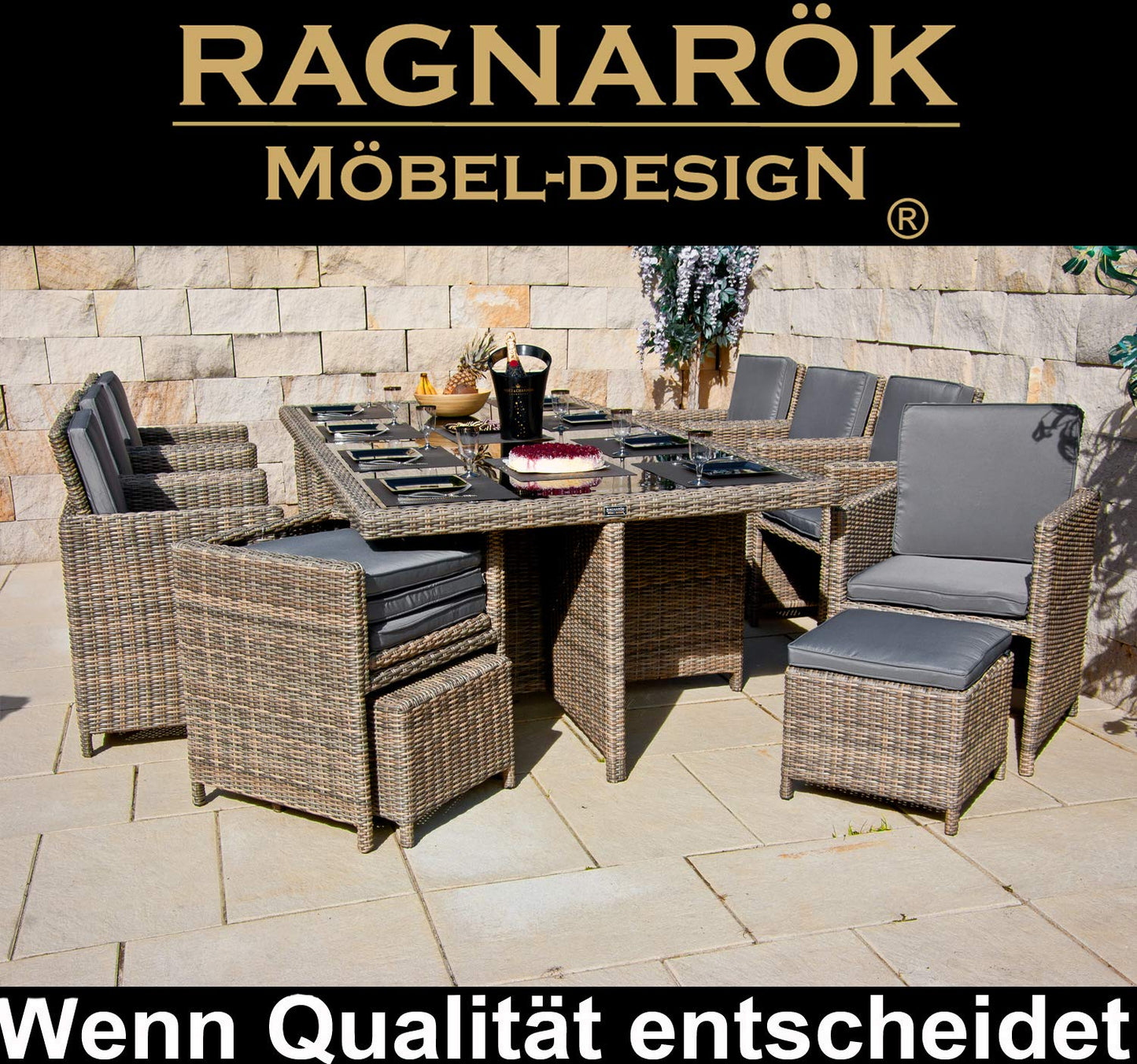 Ragnarök-Möbeldesign Garten-Essgruppe für 12 Personen: Premiumqualität aus Deutschland