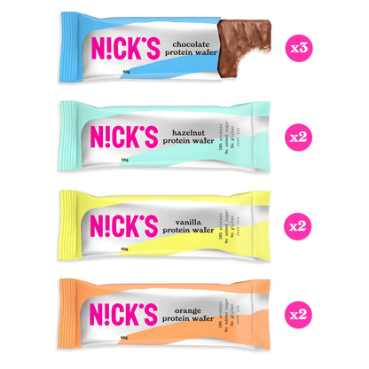 NICKS Protein Wafer Bar Sport Mix (9x 40g): Low Carb Protein Bar Chocolate
