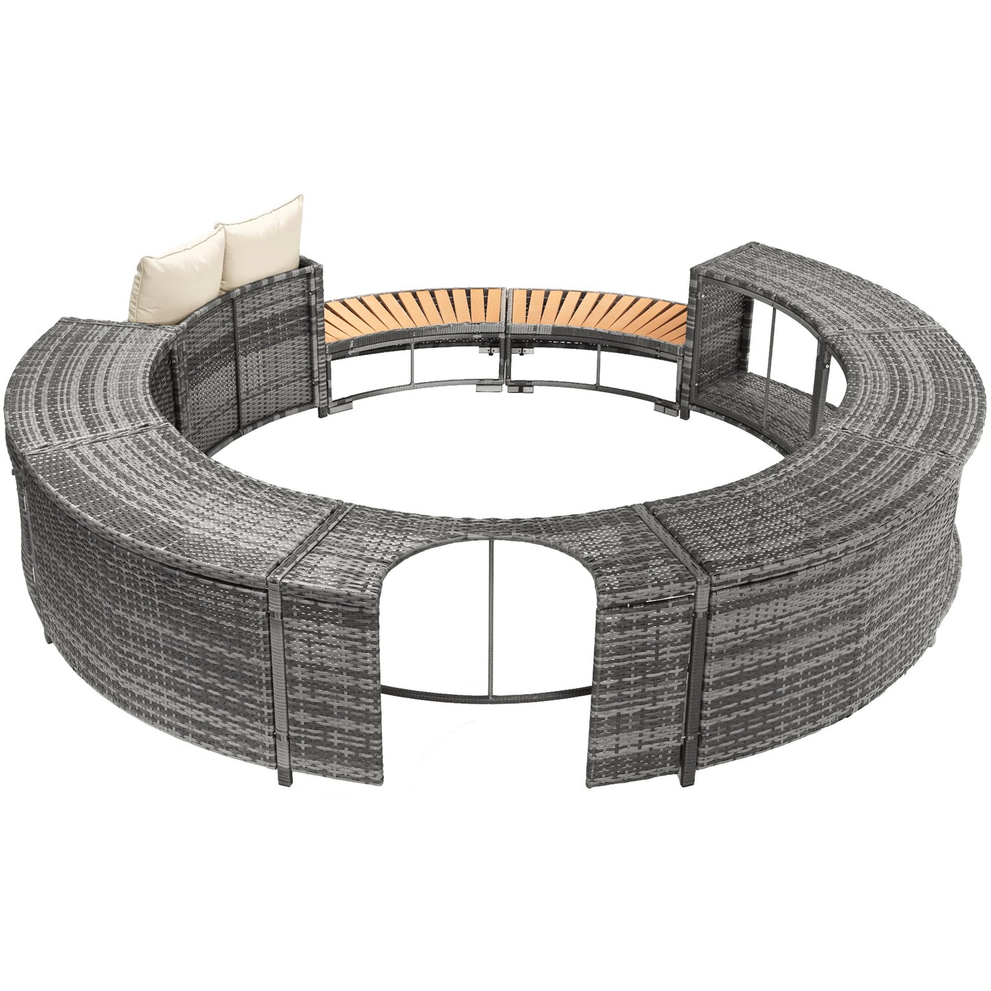 Garden lounge set with round couch for whirlpool &amp; pool with adjustable feet including cushions