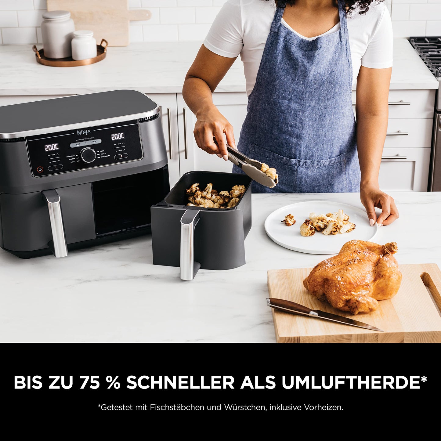 Ninja Dual-Zone Heißluftfritteuse AF400EU (9,5 L): 6 Kochfunktionen | Schwarz