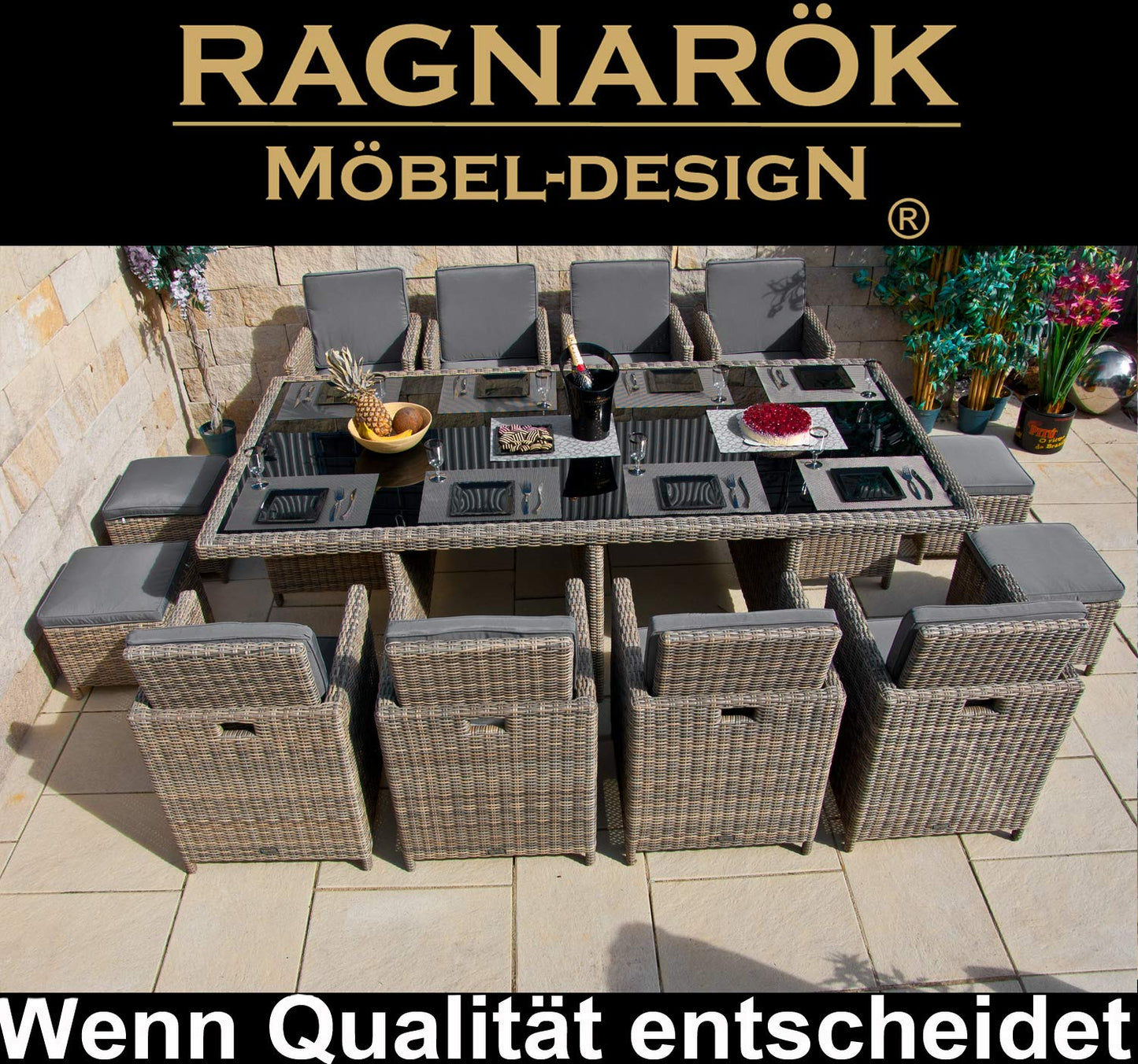 Ragnarök-Möbeldesign Garten-Essgruppe für 12 Personen: Premiumqualität aus Deutschland
