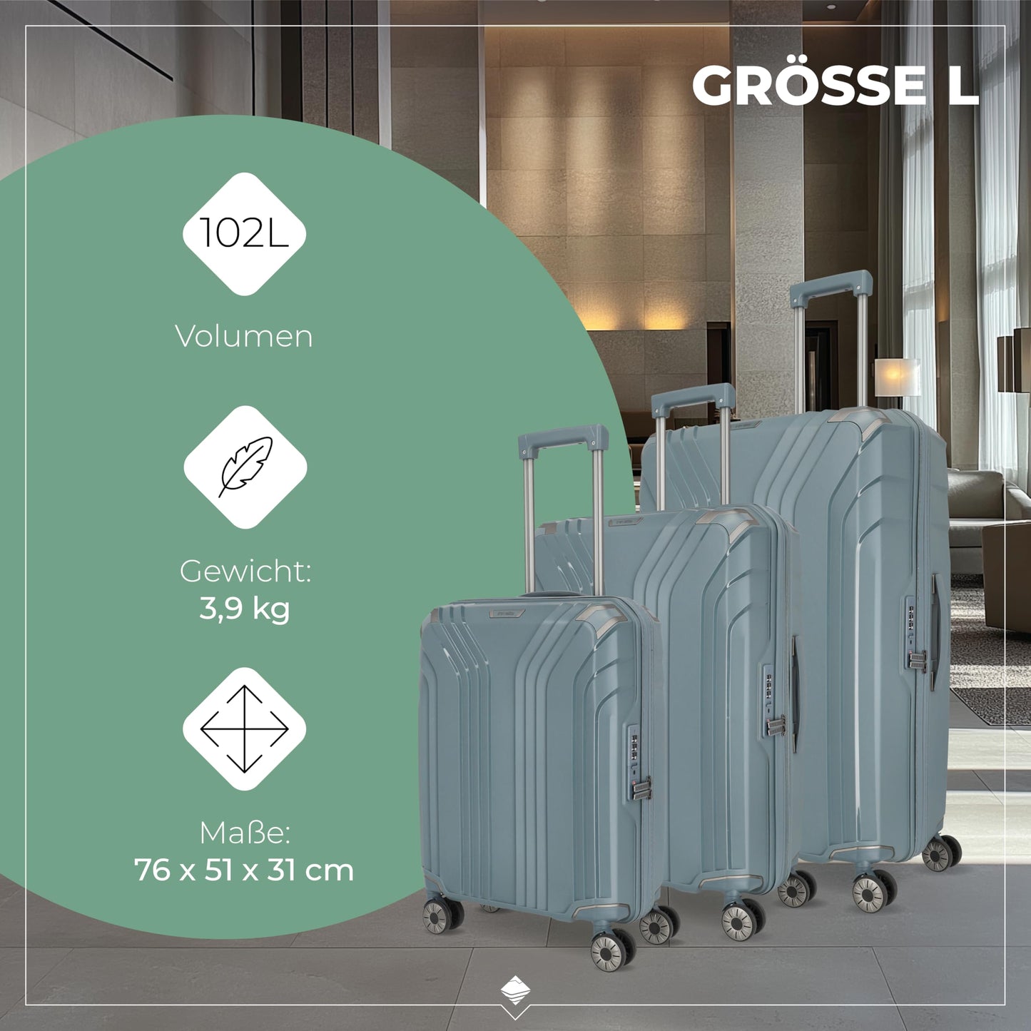 TRAVELITE 'Elvaa' hard-shell travel suitcase set (3 pieces) with recycled lining, TSA lock 