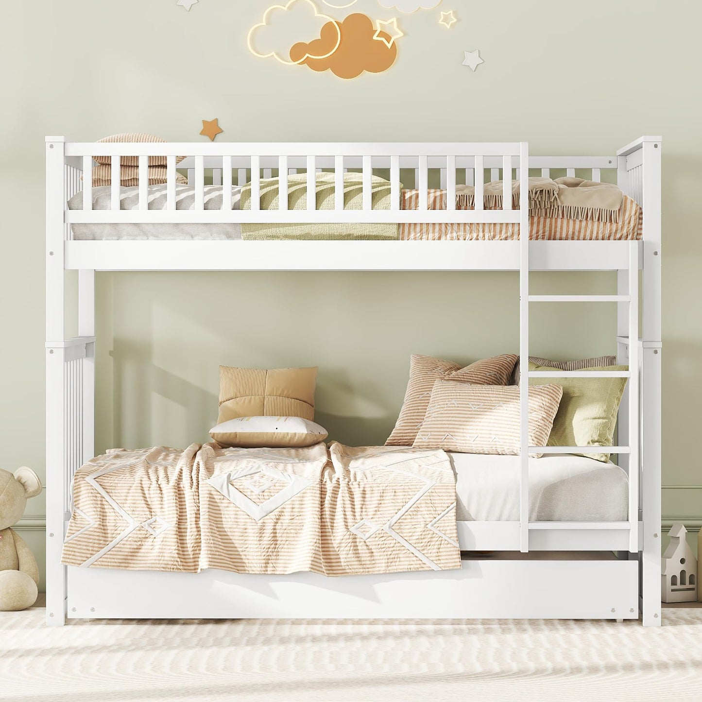 Children's bunk bed 'Kehun' (90×200cm) with pull-out bed and ladder for 2-3 children
