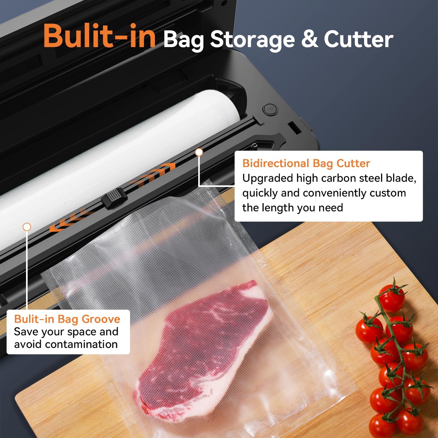 8-in-1 Vacuum Sealer 80 KPA | Food Dry/Moist Mode with Built-in Cutter, Digital Countdown
