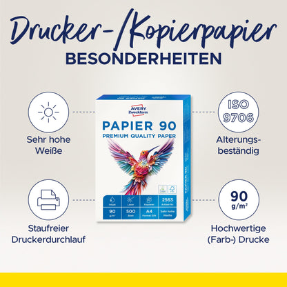 AVERY Zweckform (2563) Drucker-/Kopierpapier | 500 Blatt, DIN A4 für alle Drucker