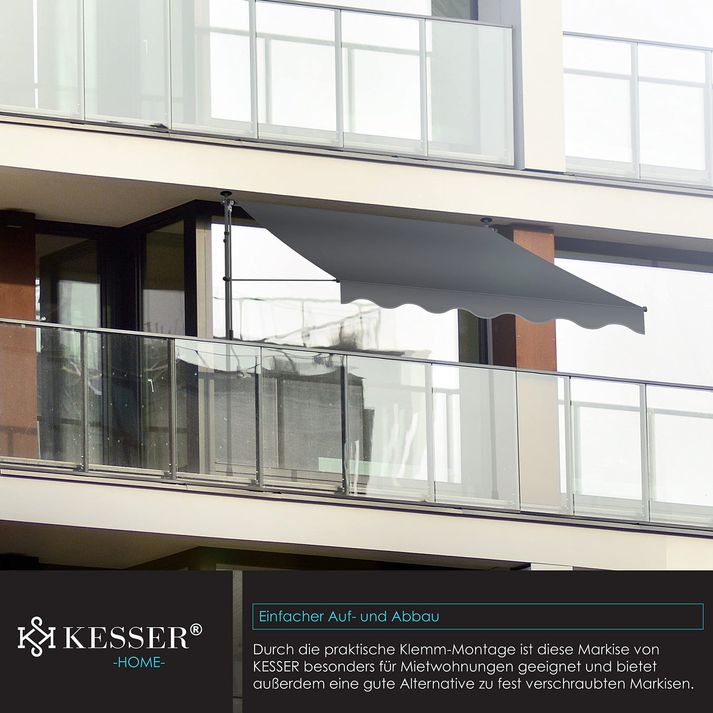 KESSER® Sun Protection Clamp Awning for Balconies &amp; More | Height Adjustable without Drilling (Anthracite)