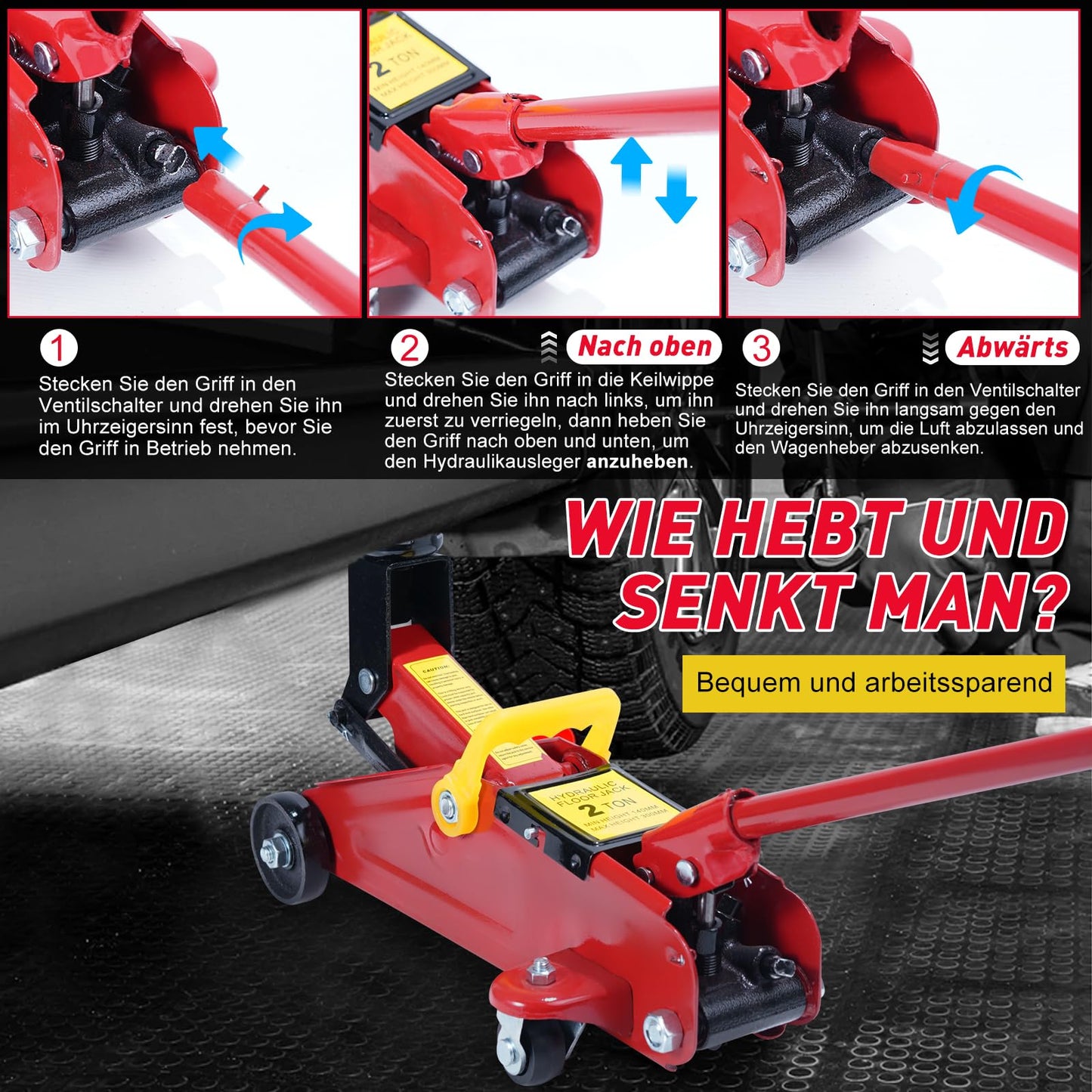 Hydraulic jack with hydraulic piston quick-lift pump | 1.5 ton capacity
