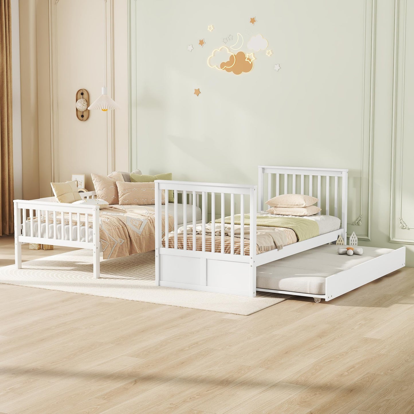Children's bunk bed 'Kehun' (90×200cm) with pull-out bed and ladder for 2-3 children
