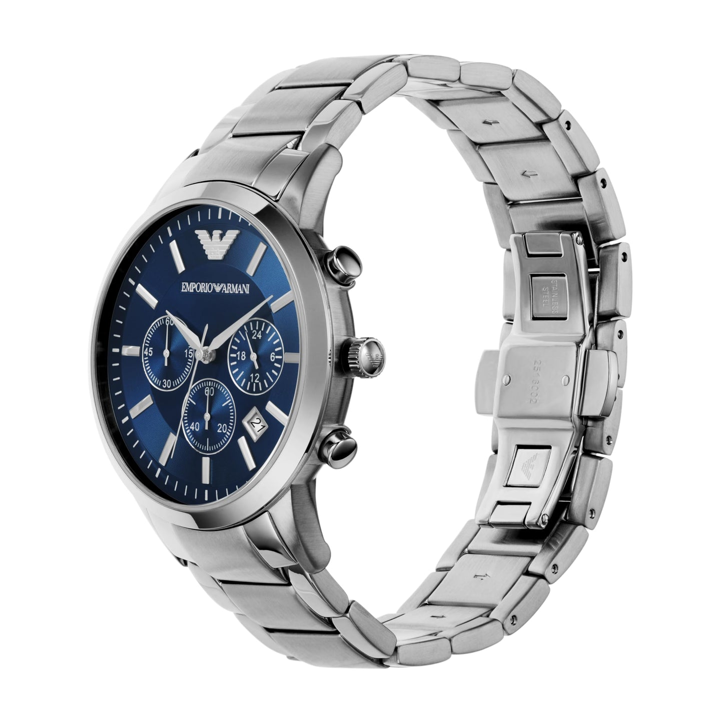 Emporio Armani 'AR2448' Chronographenwerk Herrenuhr (43mm): Silber-Edelstahlarmband
