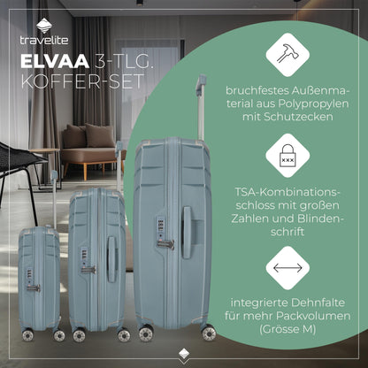 TRAVELITE 'Elvaa' hard-shell travel suitcase set (3 pieces) with recycled lining, TSA lock 