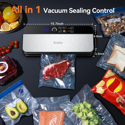 8-in-1 Vacuum Sealer 80 KPA | Food Dry/Moist Mode with Built-in Cutter, Digital Countdown