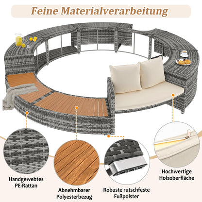 Garden lounge set with round couch for whirlpool &amp; pool with adjustable feet including cushions