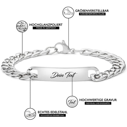 Personalized stainless steel bracelet for men with custom engraving (2 pieces): Silver, Black