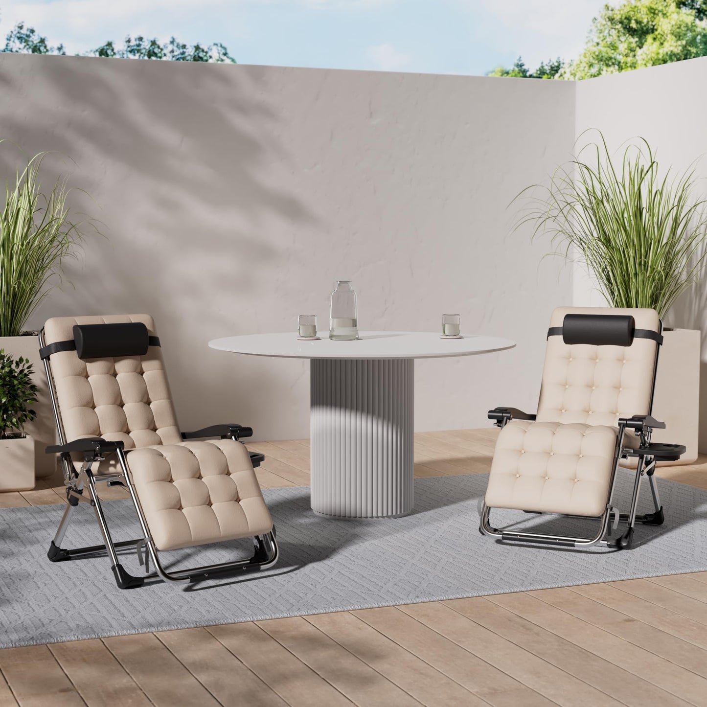 KESSER® sun lounger: Foldable &amp; weatherproof including neck pillow &amp; cup holder