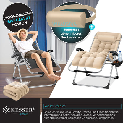KESSER® sun lounger: Foldable &amp; weatherproof including neck pillow &amp; cup holder