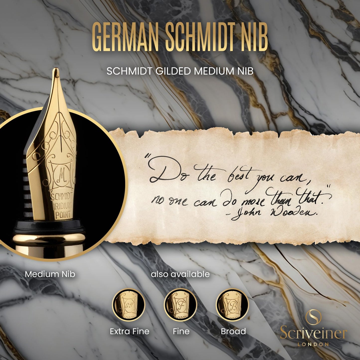 Scriveiner Silber Füllfederhalter Füller Edel mit Echtgold-Finish, Schmidt vergoldete Feder (mittel), Bestes Geschenk für Herren und Damen, Manager, Führungskräfte (Silber Chrom)