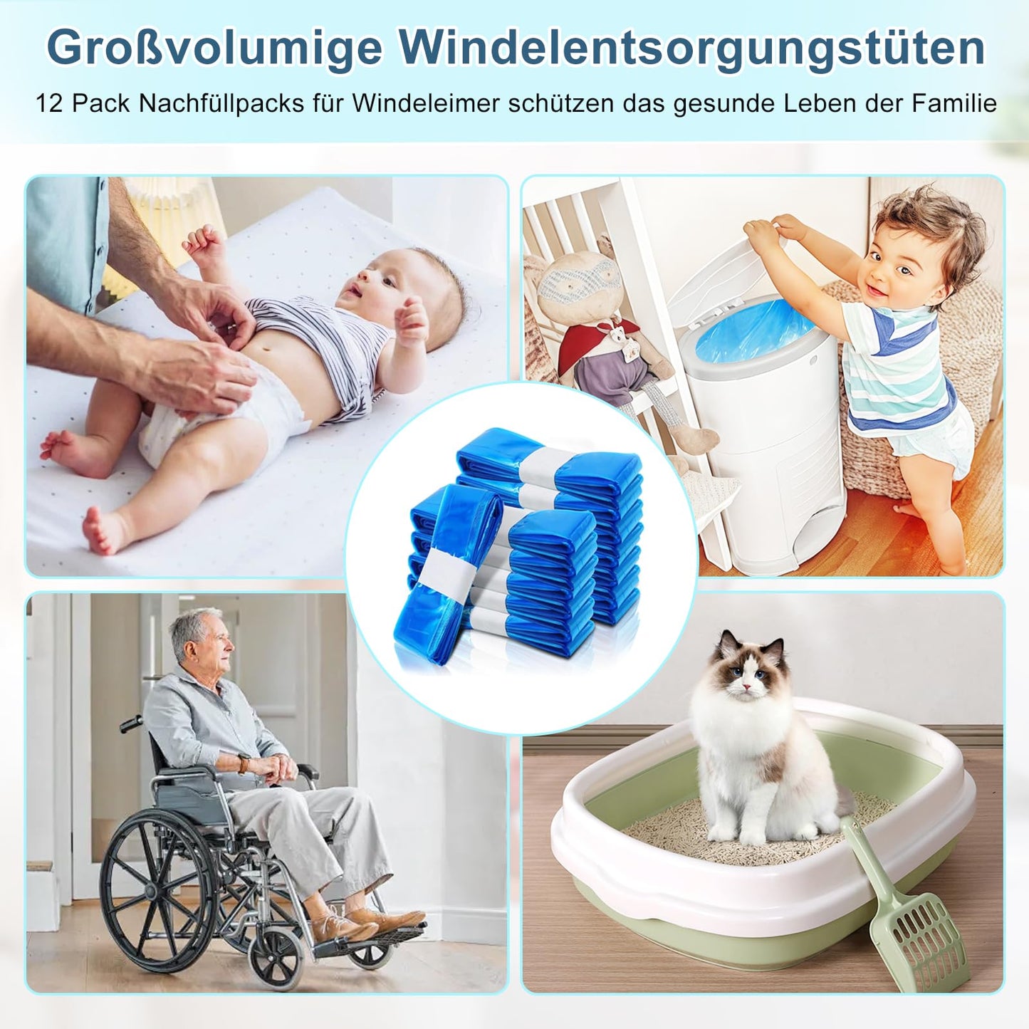 PARPAT Windeleimer Nachfüllkassetten 12er-Pack | Geruchsdichte Nachfüllfolie 4,5m