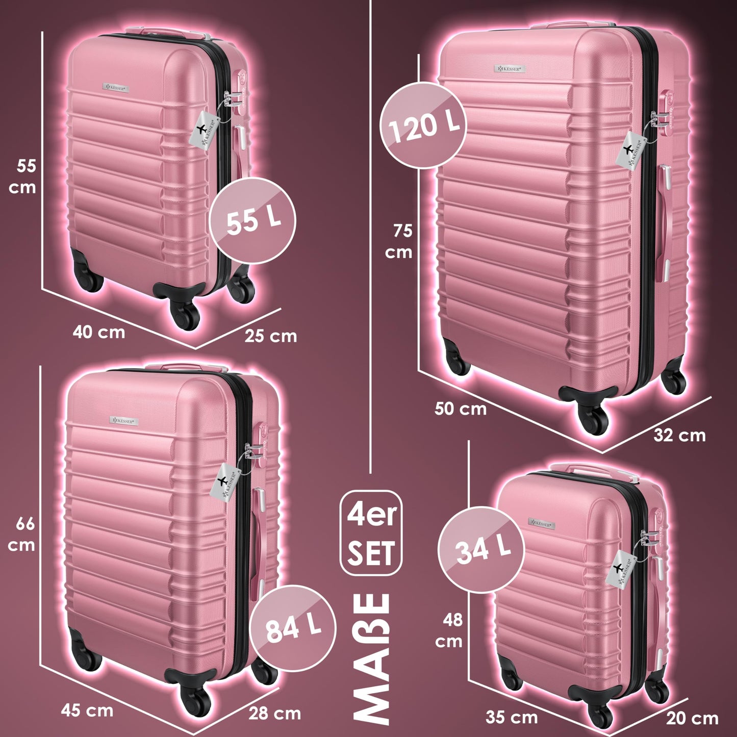 KESSER® hard-shell travel suitcase set (4 pieces) including suitcase scale and luggage tag