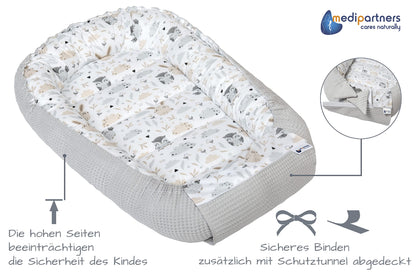Medi Partners Baby-Nestchen für Neugeborene aus 100% Baumwolle (100x60x15cm): Eulen-Motiv