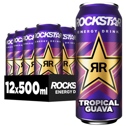Rockstar Energy Drink (Tropical Guava) 12x 500ml- Erfrischungsgetränk für den Energie Kick