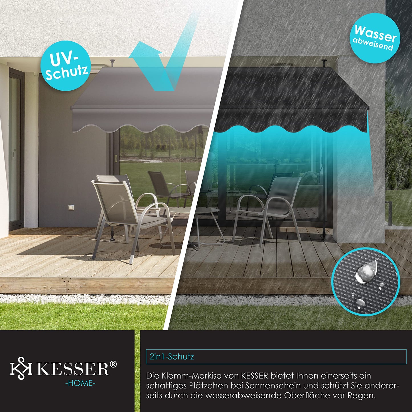 KESSER® Sun Protection Clamp Awning for Balconies &amp; More | Height Adjustable without Drilling (Anthracite)