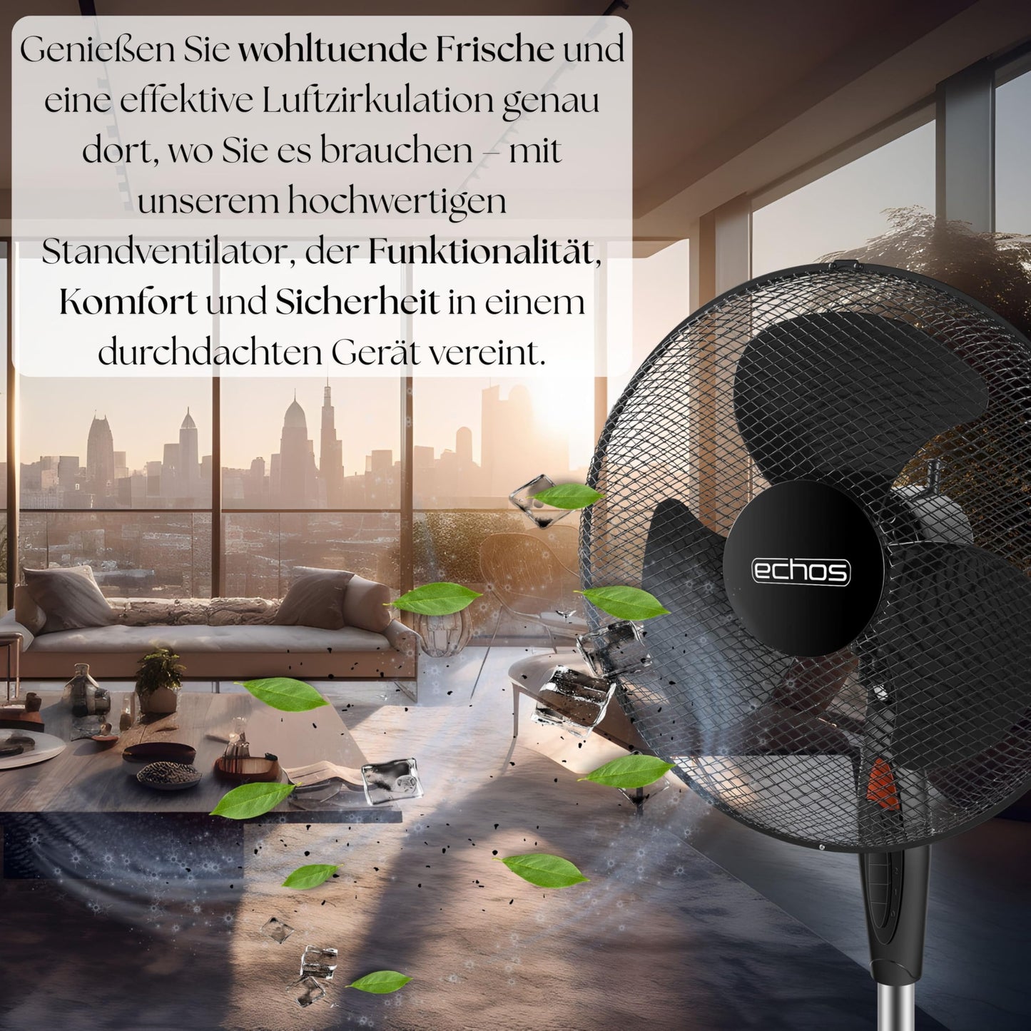 Echos® pedestal fan (Ø 43cm): Very quiet, energy-saving, 3 speeds, oscillation