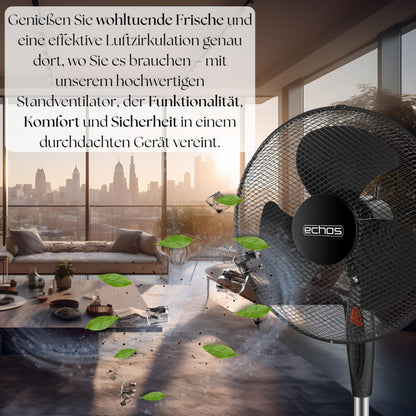 Echos® pedestal fan (Ø 43cm): Very quiet, energy-saving, 3 speeds, oscillation