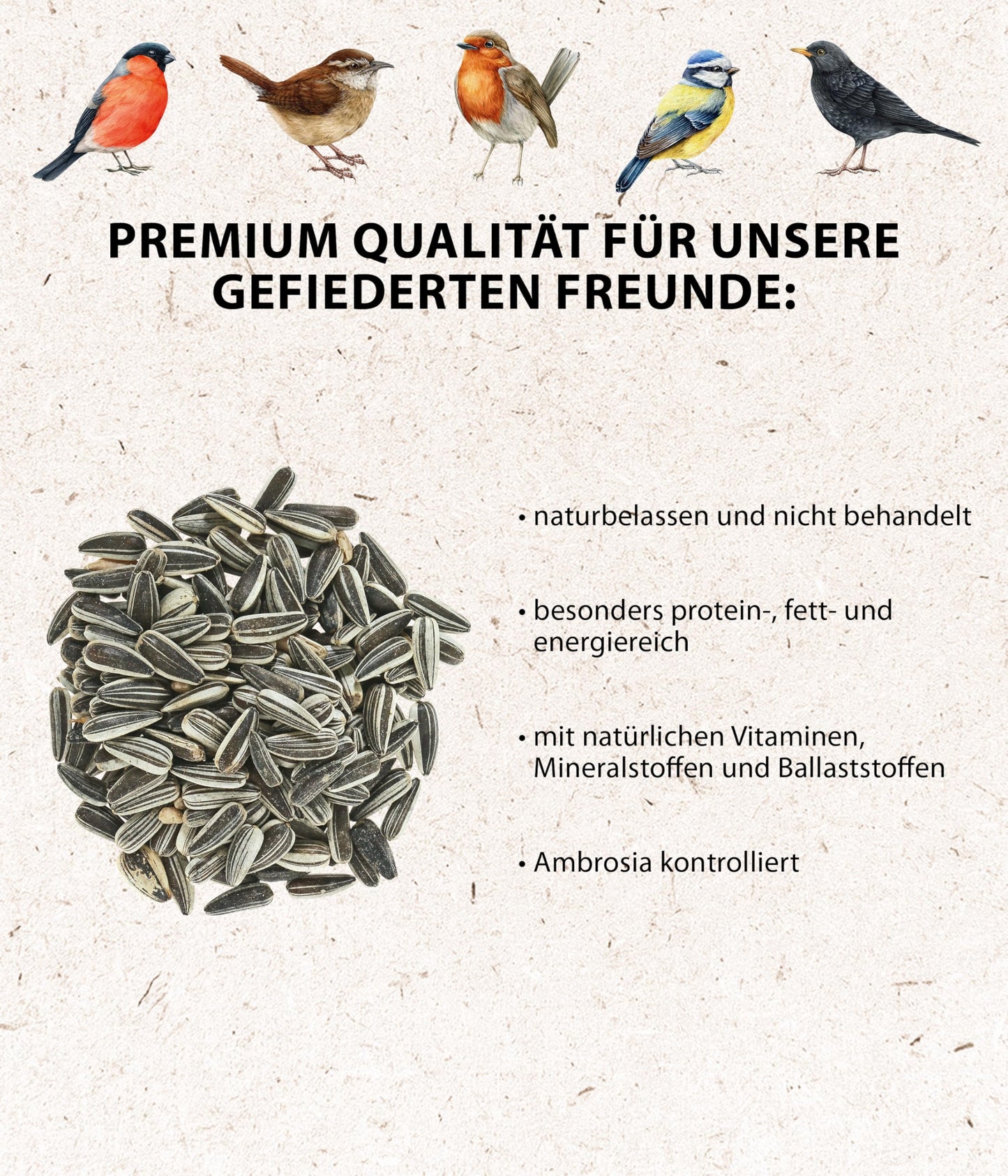 Dehner Natura Premium-Ganzjahres-Wildvogelfutter: Sonnenblumenkerne (5kg)