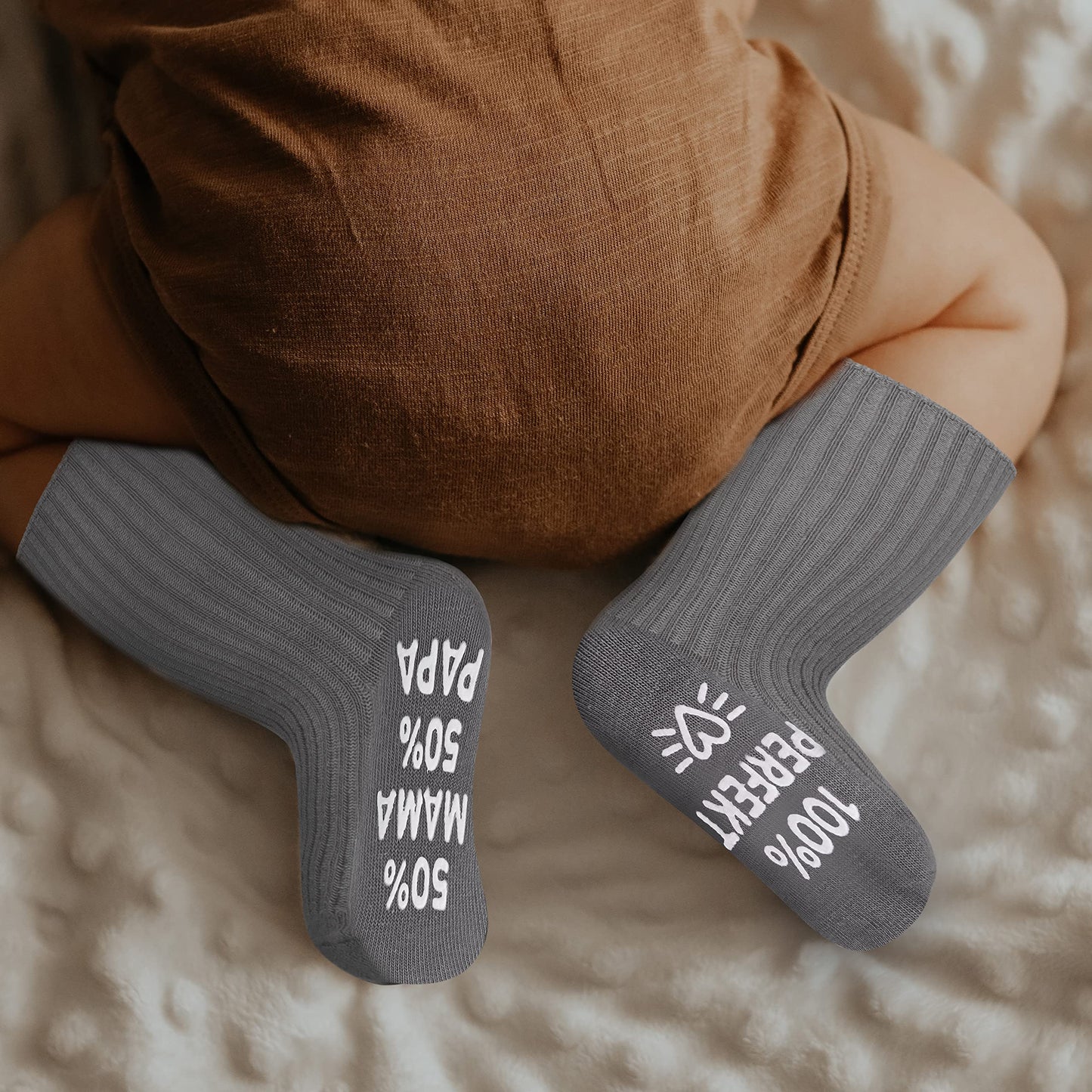 Belloxis Baby Socks (4 Pairs): Fun Text Prints &amp; Non-Slip | For Babies 0-12 Months