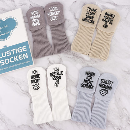 Belloxis Baby Socks (4 Pairs): Fun Text Prints &amp; Non-Slip | For Babies 0-12 Months