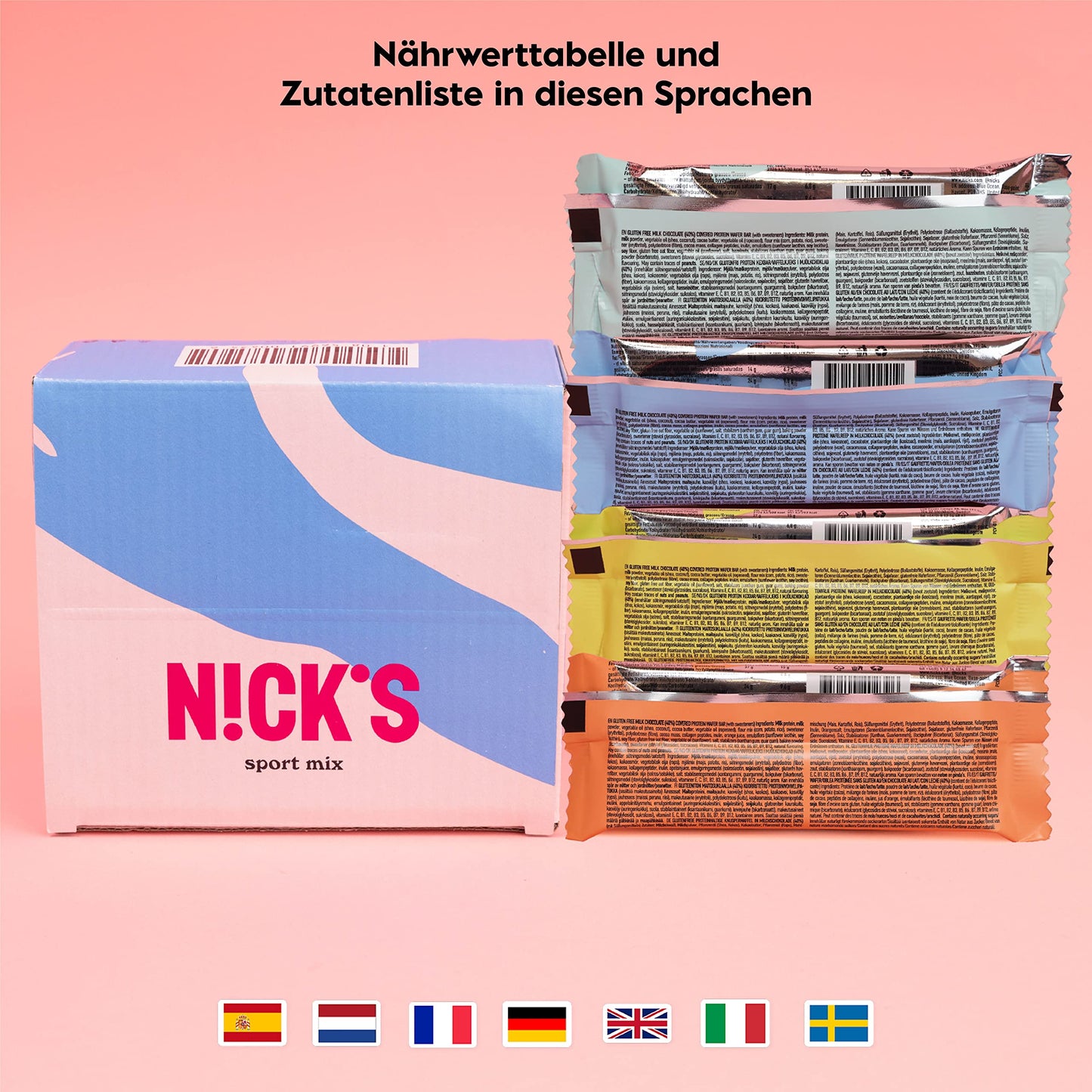NICKS Protein Wafer Bar Sport Mix (9x 40g): Low Carb Protein Bar Chocolate