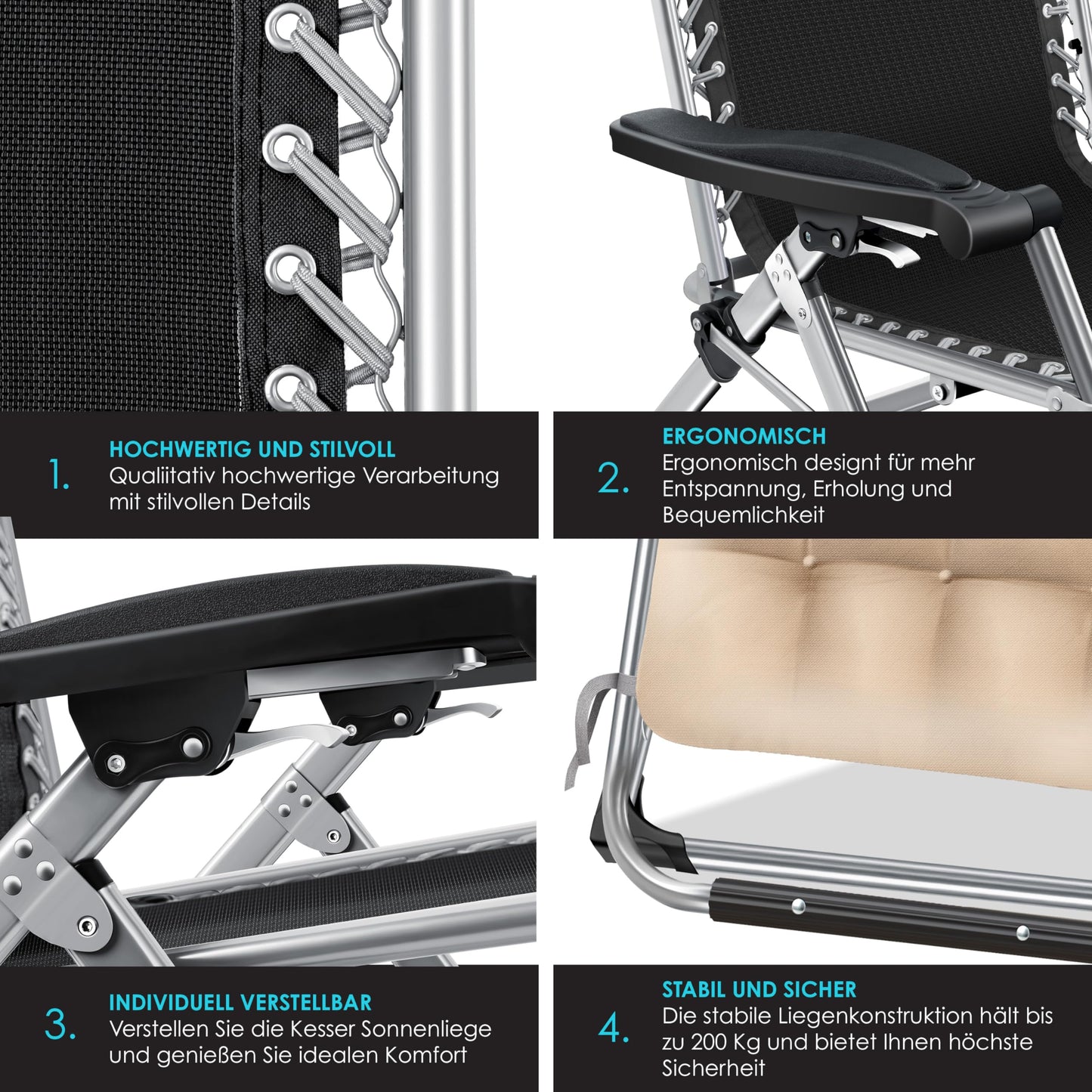 KESSER® sun lounger: Foldable &amp; weatherproof including neck pillow &amp; cup holder