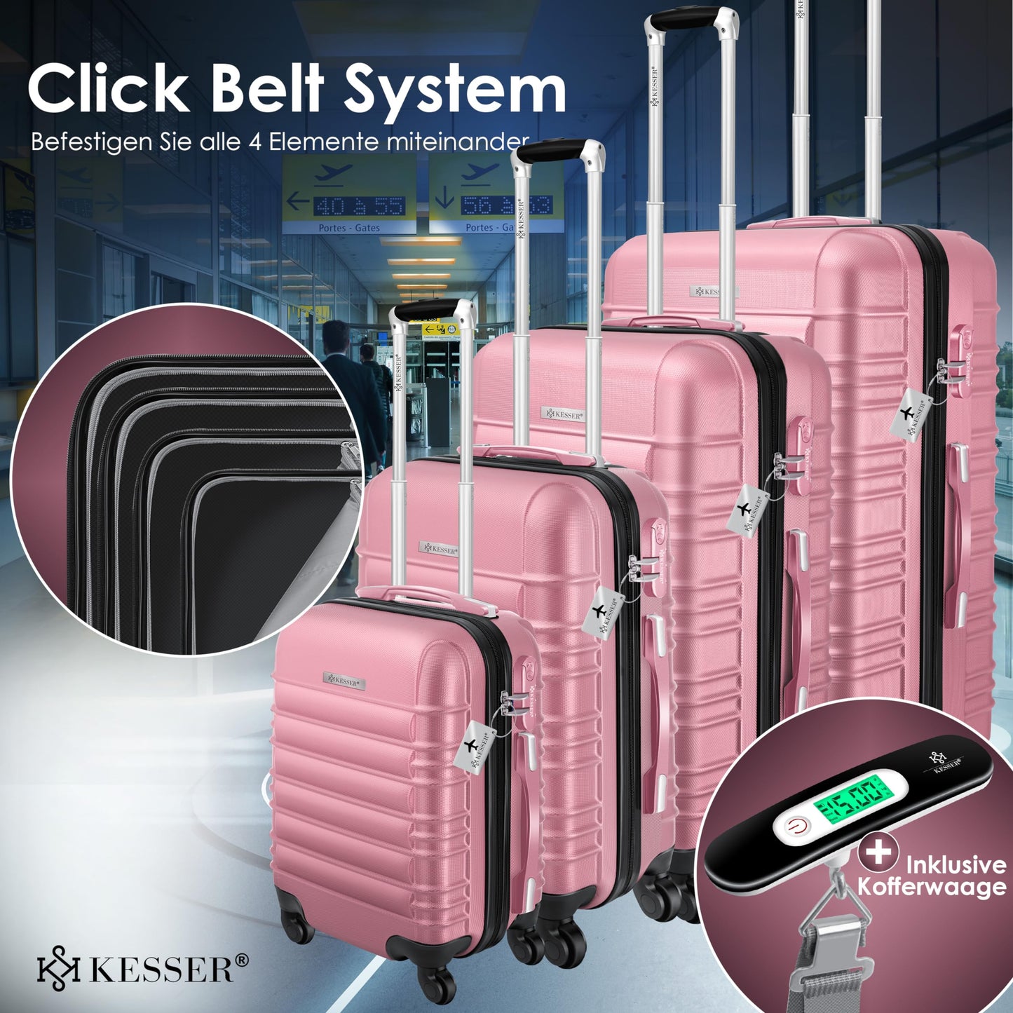 KESSER® hard-shell travel suitcase set (4 pieces) including suitcase scale and luggage tag