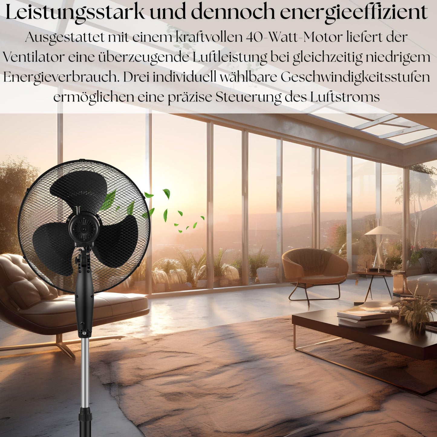 Echos® pedestal fan (Ø 43cm): Very quiet, energy-saving, 3 speeds, oscillation