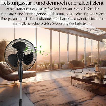 Echos® pedestal fan (Ø 43cm): Very quiet, energy-saving, 3 speeds, oscillation