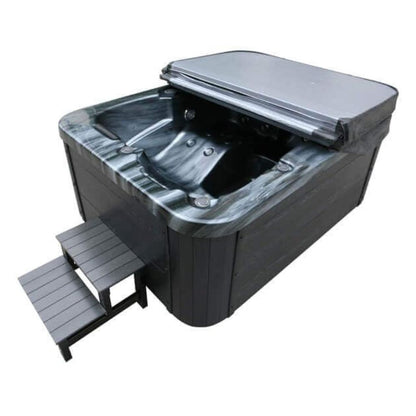 Home Deluxe Outdoor Whirlpool 'Black Marble Plus' with stairs and thermal cover: Heating, LED