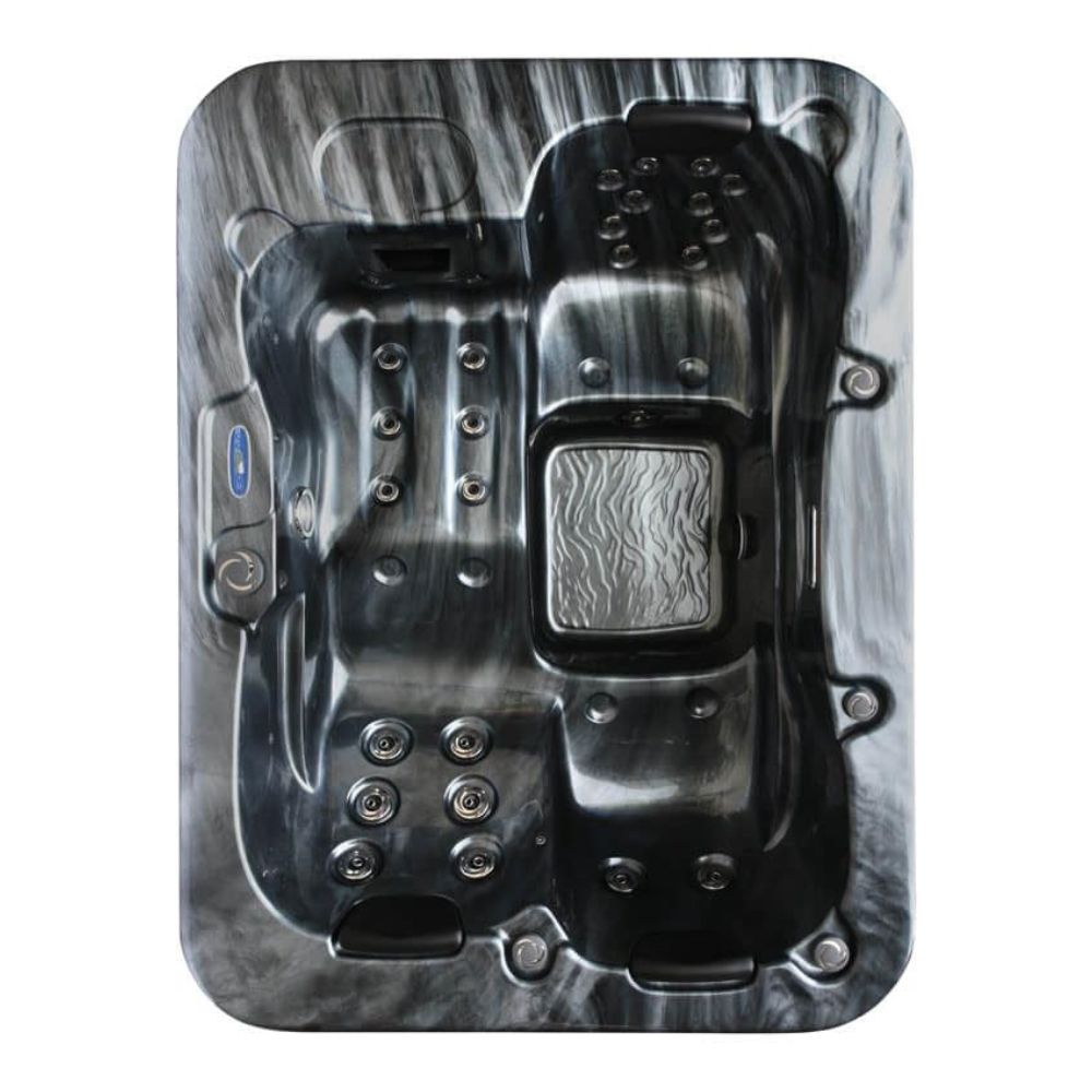 Home Deluxe Outdoor Whirlpool 'Black Marble Plus' with stairs and thermal cover: Heating, LED