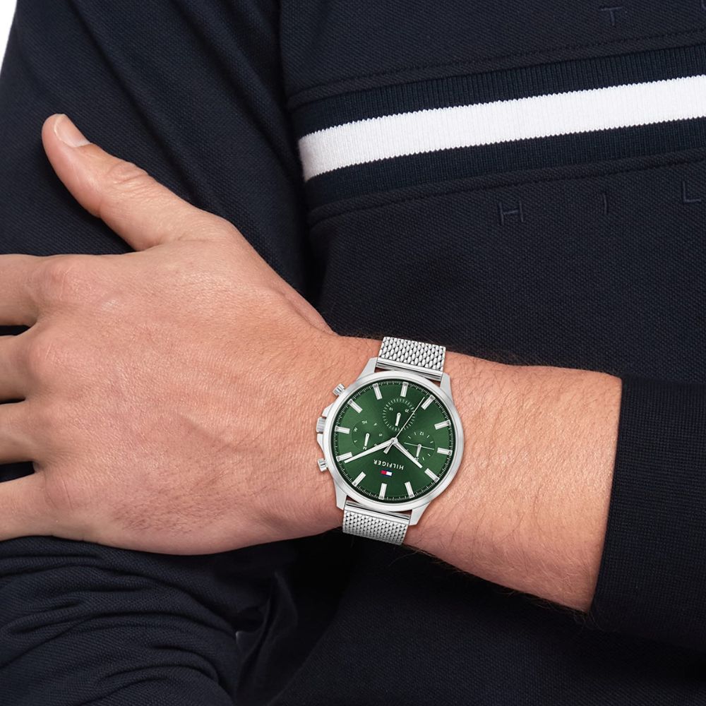 Tommy Hilfiger 'Multi Zifferblatt Quarz' Uhr für Herren mit Silbernes Edelstahl-Mesh-Gliederarmband