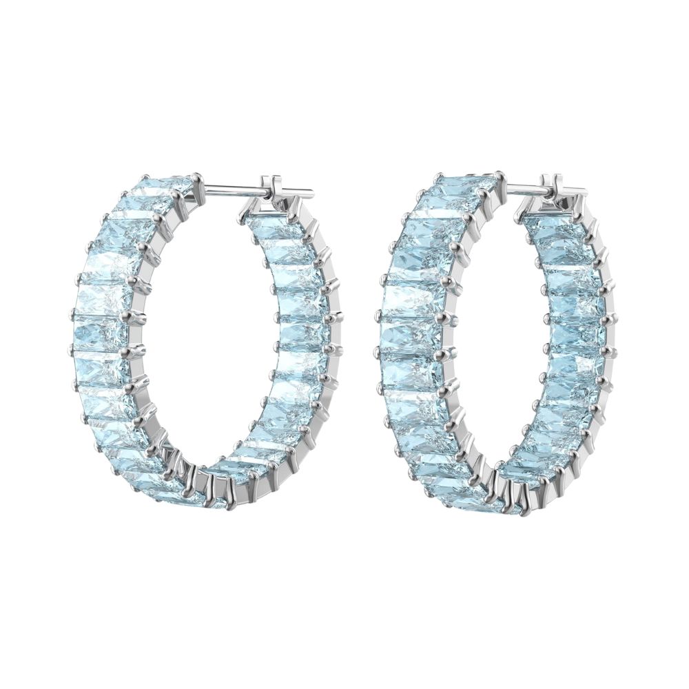 Swarovski Matrix Kreolen Damen-Ohrringe mit blauen Swarovski Kristallen
