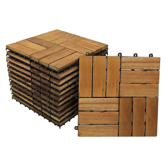 SAM 11 pieces for 1m² wooden tiles (30x30cm): Solid acacia wood + oiled | Balcony - Terrace - Click tiles